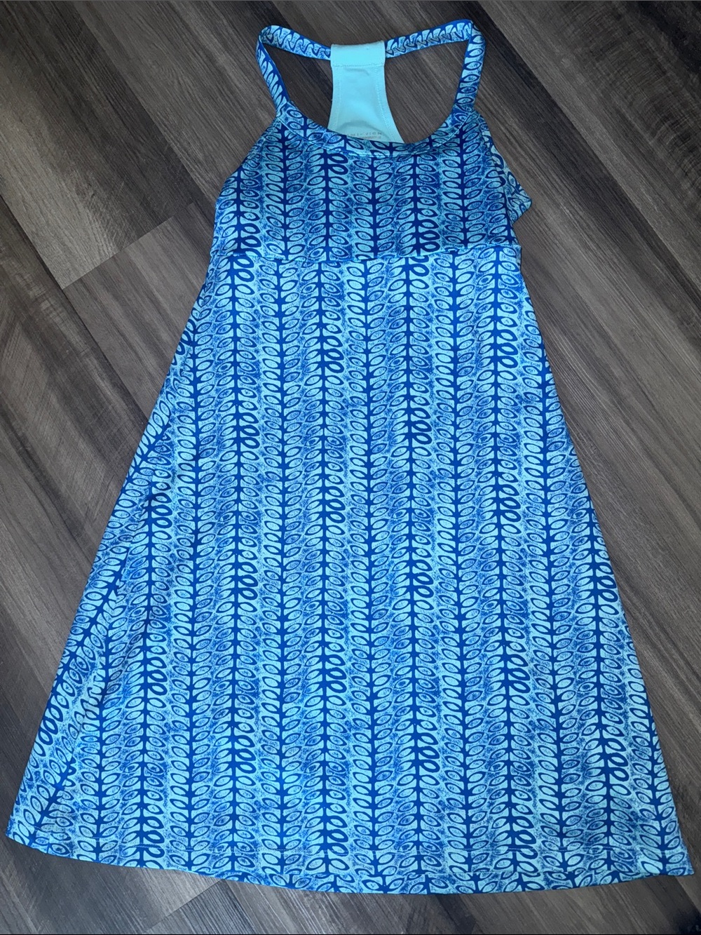 Columbia Dress XS Blue Leaf Print Racerback Tank A Line Sundress Travel summer